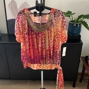 Two Piece NY Collection Multicolor Patterned Blouse
